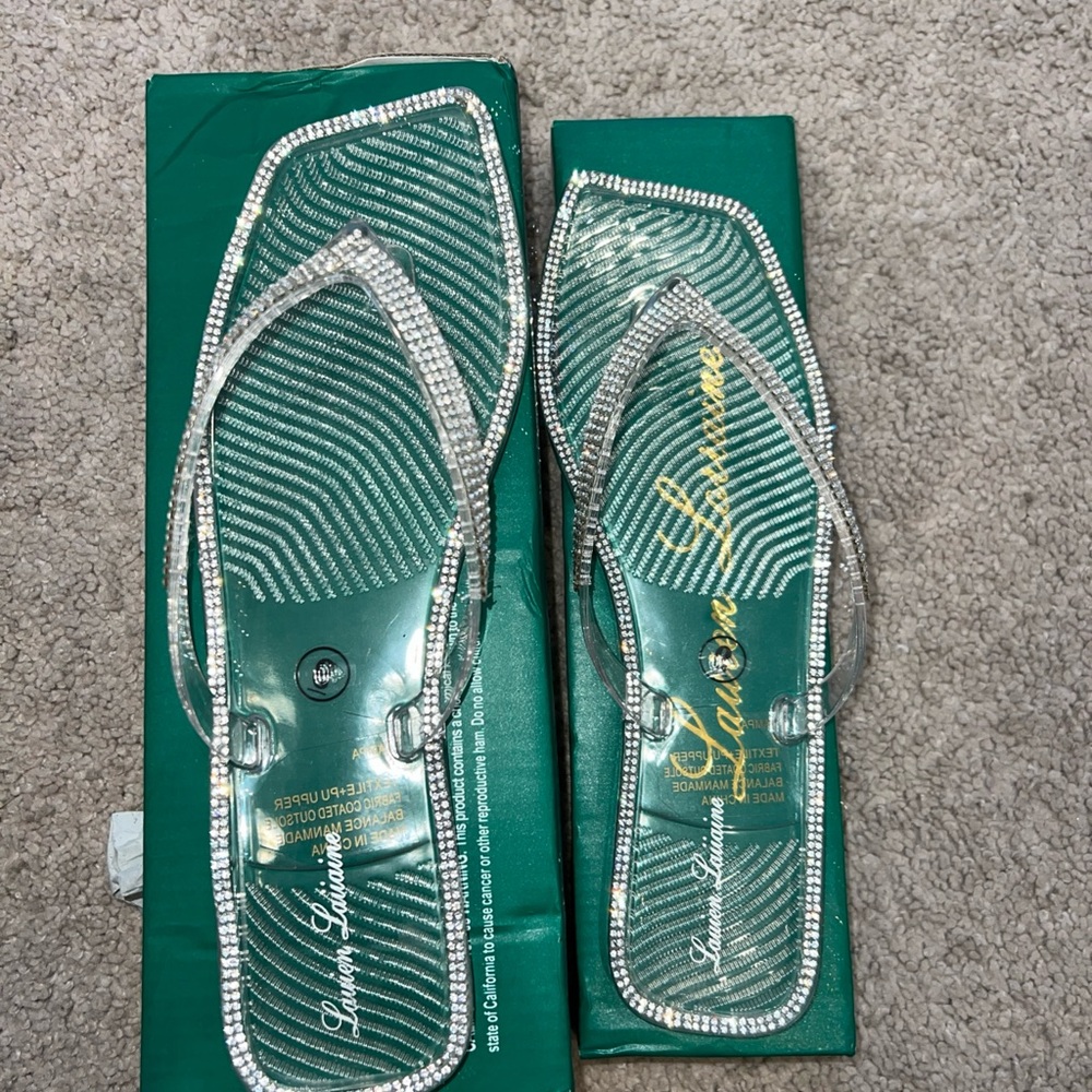 Lauren Lorraine Silver Rhinestone Sandals Jelly New In Box Chic slipper size 11